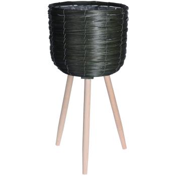 Preview: Blumentopfständer 3er Set - Grünes Holzgeflecht & Holzbeine - Für Innen & Aussen - Ø30/25/21cm Töpfe - H: 60/45/33cm - Pappel/Buche/Kunststoff