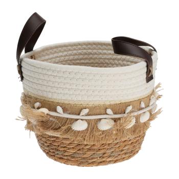 Preview: Cotton and natural material baskets, storage baskets with shell decoration, 3 sizes