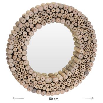 Preview: Miroir avec teck, miroir mural avec morceaux de teck, vertical, marron, Ø 50 cm