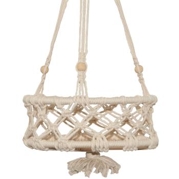 Preview: Makramee Hängedekoration mit Ablagefläche - Stylische Boho Deko zum Aufhängen für Pflanzen Vasen - Handgefertigt beige 60 cm Höhe