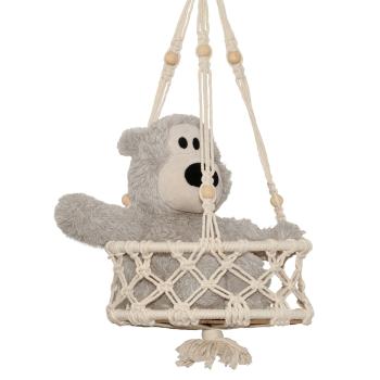 Preview: Makramee Hängedekoration mit Ablagefläche - Stylische Boho Deko zum Aufhängen für Pflanzen Vasen - Handgefertigt beige 60 cm Höhe