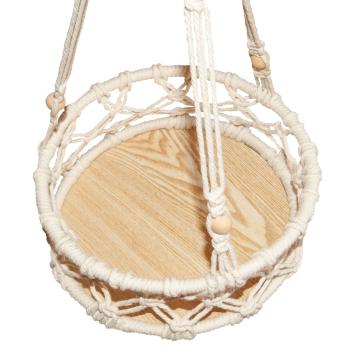 Preview: Makramee Hängedekoration mit Ablagefläche - Stylische Boho Deko zum Aufhängen für Pflanzen Vasen - Handgefertigt beige 60 cm Höhe