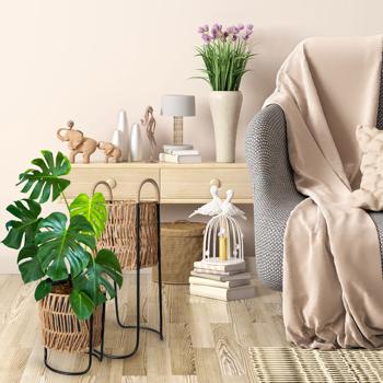 Preview: Portavaso in vimini e metallo, supporto per piante in 2 dimensioni