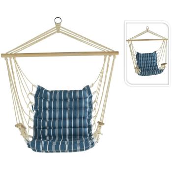 Preview: Chaise hamac bleu-blanc avec accoudoirs, chaise hamac rembourrée