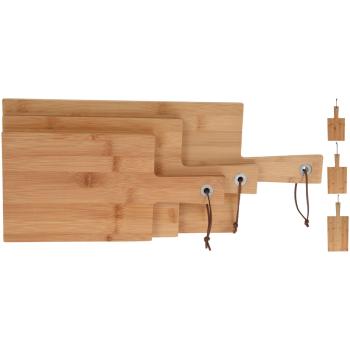 Preview: Bambus Schneidebretter 3er-Set - Massiv, robust & langlebig für Küche - Mit Griff, Aufhängeschleife - 45x19/35x17/30x15cm