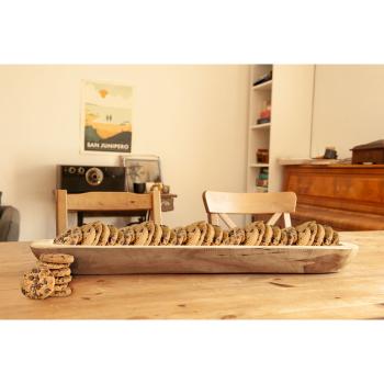 Preview: Servierschale Teakholz - Rustikale Obstschale länglich 70x12x7cm - Stilvolles Servieren von Brot Baguette Obst & Snacks - Handgefertigt Unikat