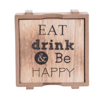 Preview: Tischuntersetzer Holz 4er-Set - Rustikale Glasuntersetzer mit "Cold Days Hot Drinks" Aufdruck - Vintage-Optik & robuste MDF-Verarbeitung - 11,2x12,5x2,8cm Preview: Tischuntersetzer Holz 4er-Set - Rustikale Glasuntersetzer mit