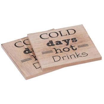 Preview: Tischuntersetzer Holz 4er-Set - Rustikale Glasuntersetzer mit "Cold Days Hot Drinks" Aufdruck - Vintage-Optik & robuste MDF-Verarbeitung - 11,2x12,5x2,8cm Preview: Tischuntersetzer Holz 4er-Set - Rustikale Glasuntersetzer mit