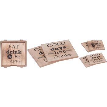 Preview: Tischuntersetzer Holz 4er-Set - Rustikale Glasuntersetzer mit "Cold Days Hot Drinks" Aufdruck - Vintage-Optik & robuste MDF-Verarbeitung - 11,2x12,5x2,8cm Preview: Tischuntersetzer Holz 4er-Set - Rustikale Glasuntersetzer mit
