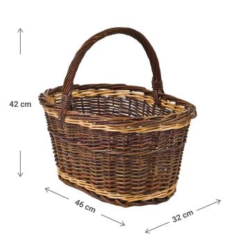 Preview: Weidenkorb oval-konisch - Einkaufskorb mit Trage-Henkel - 46x32x22/42cm - robust, langlebig, dichtgeflochtene Weide - ideal für Wochenmarkt & Picknick