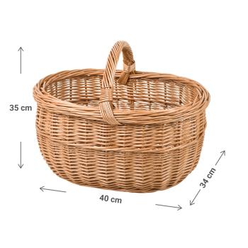 Preview: Weidenkorb aus gesottener Vollweide - Einkaufsborb mit Trage-Henkel & grossem Stauraum - für Wochenmarkt & Picknick - Braun 40x24x34cm