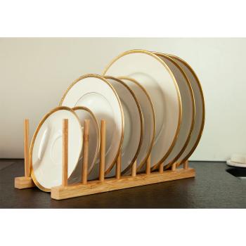 Preview: Tellerhalter aus Bambus - Abtropfgestell & Geschirrständer für 8 Teller - 34x13.5x12cm - Naturmaterial - Modernes Design zur Aufbewahrung von Speisetellern