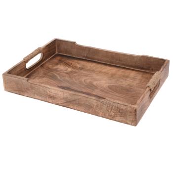 Preview: Tray set of 3, serving tray, mango wood, natural rope, brown grained