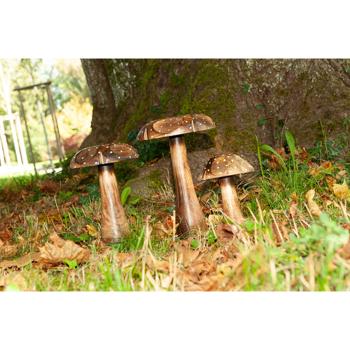 Preview: Set de 3 champignons décoratifs en bois massif, sculptures en bois de manguier - Différentes tailles, décoration en bois naturelle et de haute qualité Preview: Set de 3 champignons décoratifs en bois massif, sculptures en bois de manguier - Différentes tailles, décoration en bois naturelle et de haute qualité