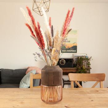 Preview: Vase en verre et bois de clochette bleue, vase à fleurs noble, transparent, marron, 17 x 28 cm Preview: Vase en verre et bois de clochette bleue, vase à fleurs noble, transparent, marron, 17 x 28 cm