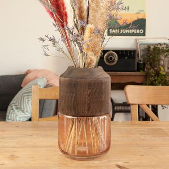 Preview: Vase en verre et bois de clochette bleue, vase à fleurs noble, transparent, marron, 17 x 28 cm Preview: Vase en verre et bois de clochette bleue, vase à fleurs noble, transparent, marron, 17 x 28 cm