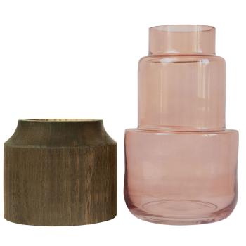 Preview: Vase en verre et bois de clochette bleue, vase à fleurs raffiné, transparent, brun, 14 x 23 cm Preview: Vase en verre et bois de clochette bleue, vase à fleurs raffiné, transparent, brun, 14 x 23 cm