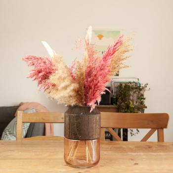 Preview: Vase en verre et bois de clochette bleue, vase à fleurs raffiné, transparent, brun, 14 x 23 cm Preview: Vase en verre et bois de clochette bleue, vase à fleurs raffiné, transparent, brun, 14 x 23 cm