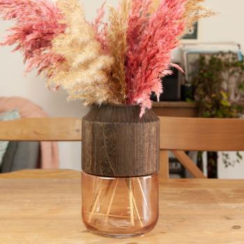 Preview: Vase en verre et bois de clochette bleue, vase à fleurs raffiné, transparent, brun, 14 x 23 cm Preview: Vase en verre et bois de clochette bleue, vase à fleurs raffiné, transparent, brun, 14 x 23 cm