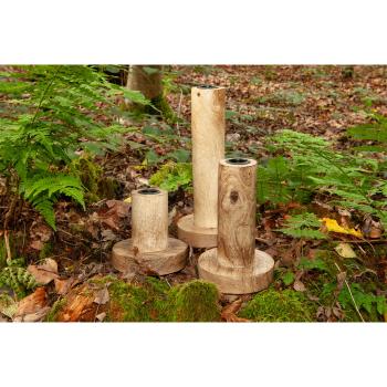 Preview: Kerzenständer Sockel 3er-Set aus Mangoholz - Natürlicher Kerzenhalter für warmes Ambiente - Glatt braun, 3 Grössen, robust, langlebig - 9-22x10cm