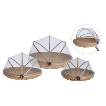 Preview: Pratico set di 3 coperture in bambù: coperture per alimenti e torte, 3 misure - repellente naturale per gli insetti e presentazione elegante