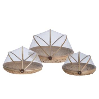 Preview: Pratico set di 3 coperture in bambù: coperture per alimenti e torte, 3 misure - repellente naturale per gli insetti e presentazione elegante