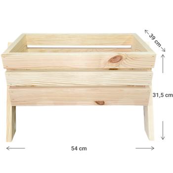 Preview: Fioriera in legno con 4 piedi, naturale, 54 x 39 x 31,5 cm