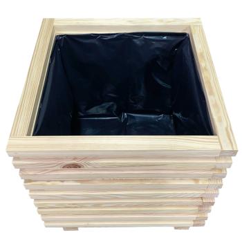 Preview: Wooden planter box, flower pot with inner liner, brown, 30 x 30 x 32 cm