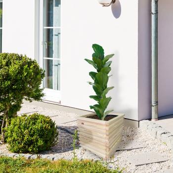Preview: Wooden planter box, flower pot with inner liner, brown, 30 x 30 x 32 cm