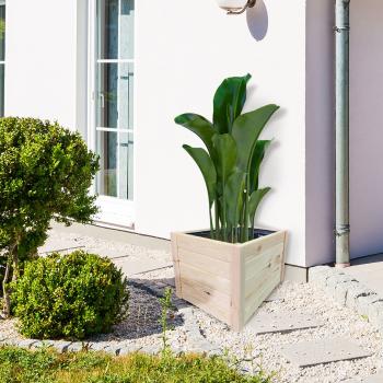 Preview: Fioriera in legno naturale, 60 x 40 x 40 cm, marrone - fioriera con rivestimento interno, soluzione decorativa per balcone e giardino