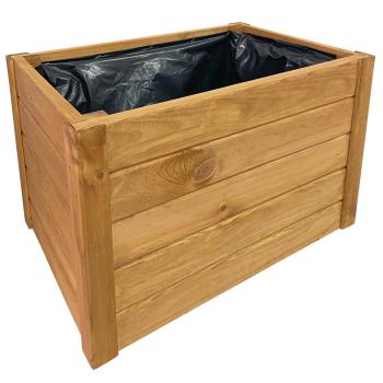 Preview: Sturdy wooden flower box: 60 x 40 x 40 cm, brown, with inner liner – durable planter for garden, balcony & terrace, natural look