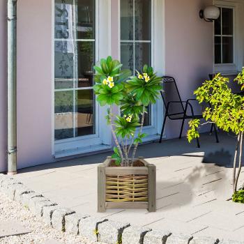 Preview: Fioriera in rattan e legno di pino (30x30x30cm): marrone, fioriera con rivestimento interno - Vaso naturale per piante da giardino, balcone e terrazzo