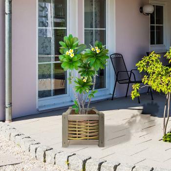Preview: Rattan and wood flower box, planter with inner foil, brown, 40 x 40 x 40 cm