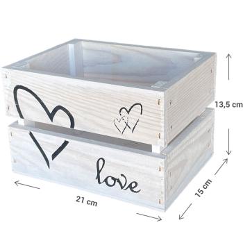Preview: Coffret cadeau en bois, blanc, Love avec des coeurs, 21 x 15 x 13,5 cm