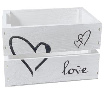 Preview: Coffret cadeau en bois, blanc, Love avec des coeurs, 21 x 15 x 13,5 cm