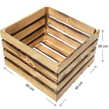 Preview: Scatola di legno, marrone fiammato, harasse, 40 x 30 x 40 cm