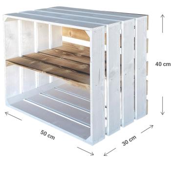 Preview: Wooden crate with shelf board, white/brown, shelf crate, 40 x 50 x 30 cm