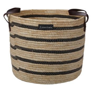 Preview: Aufbewahrungskörbe 3er Set - Braun-schwarz gestreift, rund, mit Kunstleder-Tragegriffen - Aus Maisgeflecht & Baumwolle - Ø 33/27/23 cm