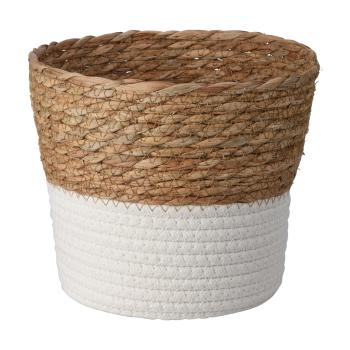 Preview: Cestini rotondi, set di 3 in cotone bianco e vimini naturale