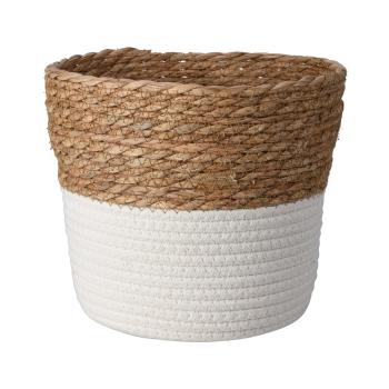 Preview: Cestini rotondi, set di 3 in cotone bianco e vimini naturale