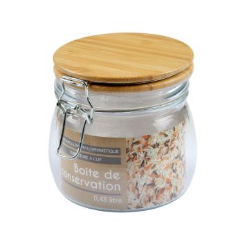 Preview: Bocal en verre avec fermeture mécanique, couvercle en bambou, 0,45 litre