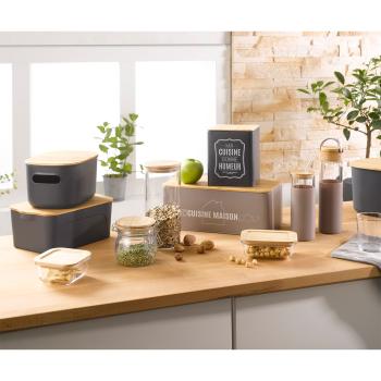 Preview: Vorratsglas 0,7l Glas - mit luftdichtem Bügelverschluss & elegantem Bambus-Deckel für trockene Lebensmittel wie Pasta Reis Müsli Gewürze - transparent/braun