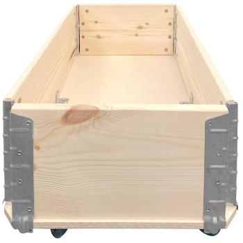 Preview: Blumenkasten Holz mit Rollen - Mobiler Kräuter- & Blumengarten für Balkon/Terrasse - Tanne/Metall - 80x40x19,5cm - 360° drehbare Rollen - Stecksystem