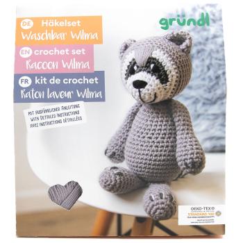Preview: Crochet set raccoon with yarn, needle, filling material and instruction, creative set crochet