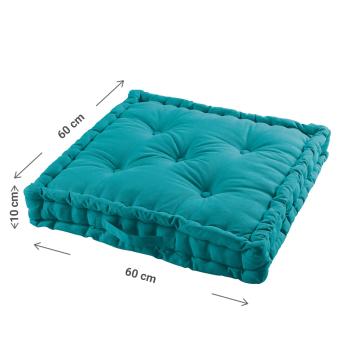 Preview: Cotton floor cushion set of 2, seat cushion with handle, turquoise, 60 x 60 x 10 cm