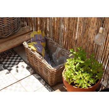 Preview: set di 2 cesti per piante in rattan con foglio per piante: fioriere, 60x23x20 e 40x23x20cm, cesti per piante naturali per giardino e balcone