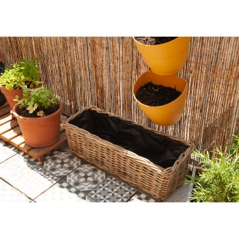 Preview: set di 2 cesti per piante in rattan con foglio per piante: fioriere, 60x23x20 e 40x23x20cm, cesti per piante naturali per giardino e balcone
