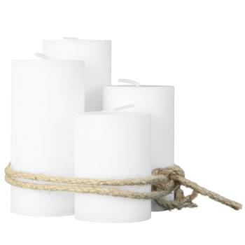 Preview: Set de 4 bougies blanches - Bougies de cire avec cordon de chanvre (Ø 6 x H 8-14cm) - Décoration élégante et naturelle pour votre maison Preview: Set de 4 bougies blanches - Bougies de cire avec cordon de chanvre (Ø 6 x H 8-14cm) - Décoration élégante et naturelle pour votre maison