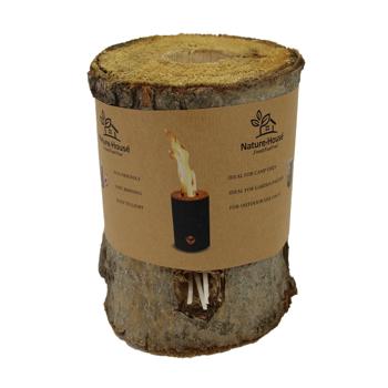 Preview: Schwedenfeuer Finnenfackel - Baumfackel Garten Terrasse Balkon - Dekoration Echtholz Pappel mit Naturrinde - Ø 15 x H 18 cm - Mit Docht zum Anzünden