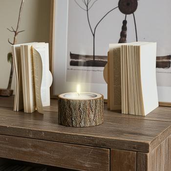 Preview: Holz Kerzenhalter - Natur Windlicht aus Pappelholz mit Naturrand - Handgefertigt - rustikale Deko für Wohnzimmer & Bad - Ø 26x12cm - braun